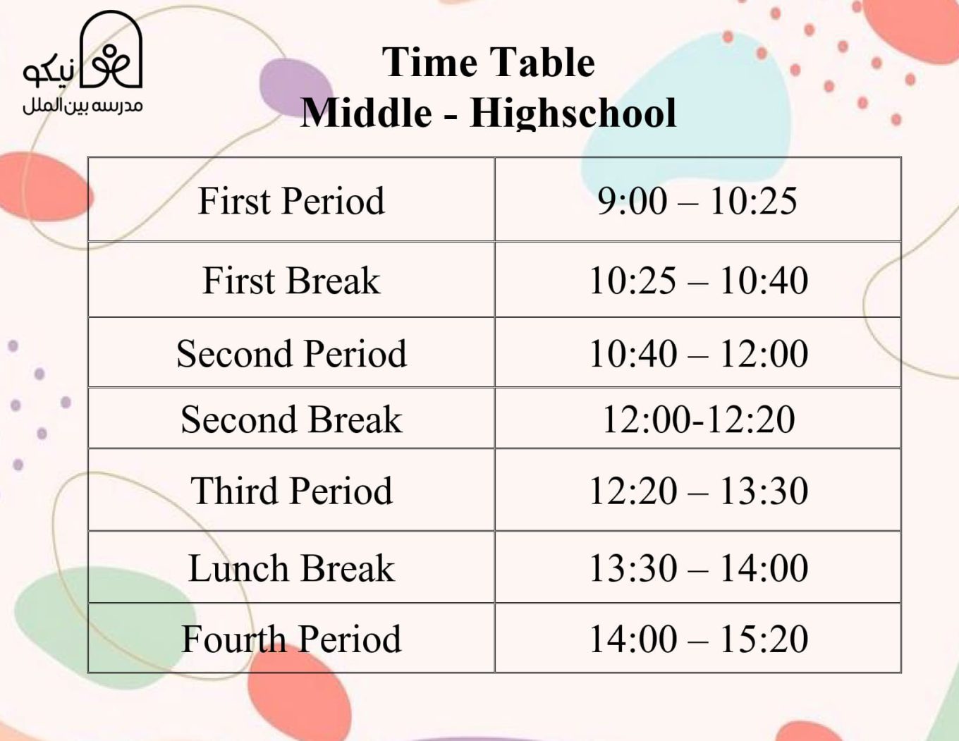Weekly Schedule For The 2023 2024 Academic Year Nikoo International Weekly schedule for the 2023 2024 academic year nikoo international